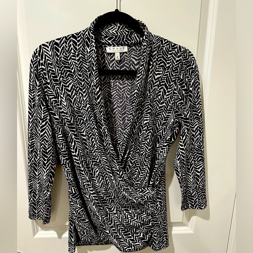 Black and white twist front blouse
